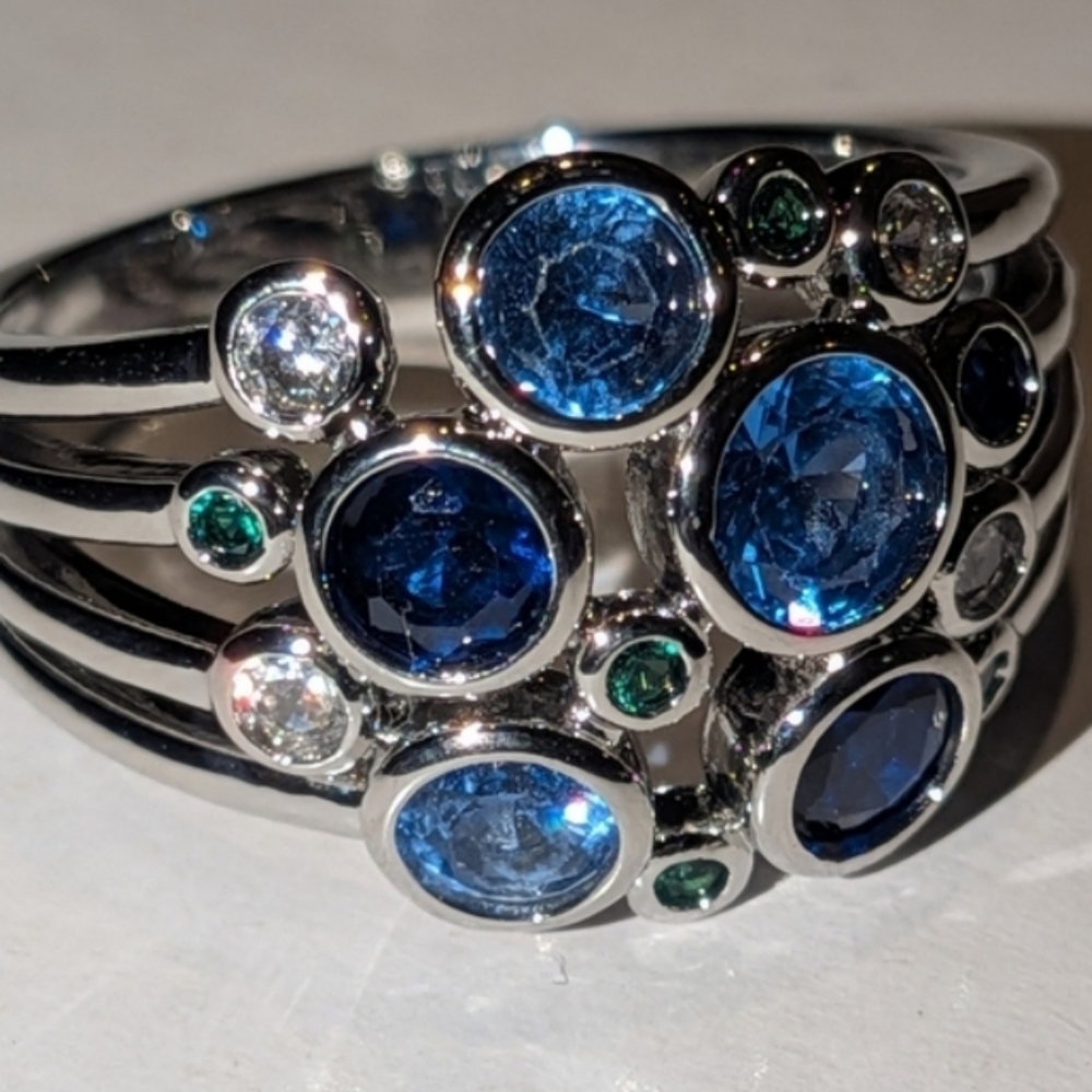 High Quality White Gold Silver Plated Cocktail Multi Gemstone Ring  Size 9 - Picture 15 of 16